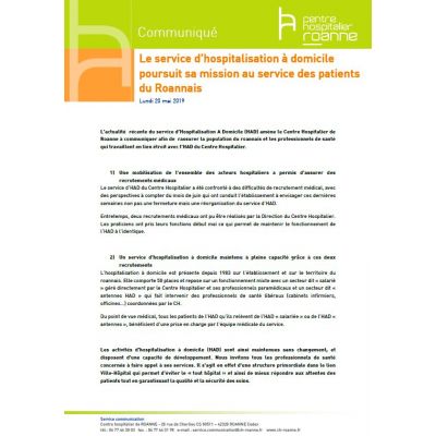 Le service d’hospitalisation à domicile poursuit sa mission au service des patients du Roannais